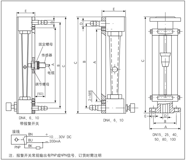 面板式轉(zhuǎn)子流量計外形圖