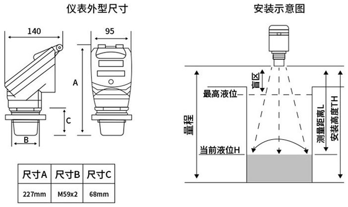 深井超聲波液位計外形尺寸圖