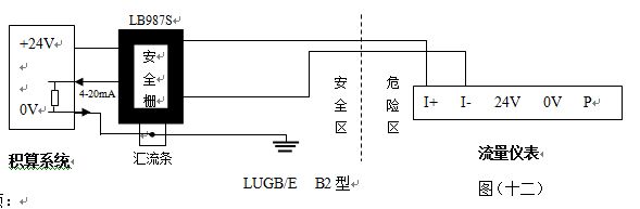 防爆電池供電渦街流量計4-20mA電流輸出型接線圖